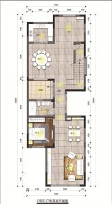 联排 、双拼 C型01户型首层平面图 建筑面积126.78㎡、129.20㎡