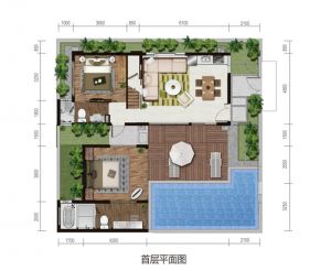 克拉墅 A户型 3房2厅3卫 建筑面积69.6平米 首层