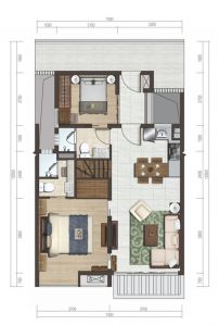 洋房 E户型 2房2厅2卫 建筑面积69平米 一层