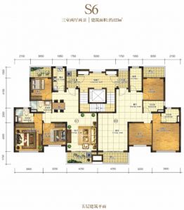 情景洋房 S6户型 3房2厅2卫 建筑面积123平米 五层