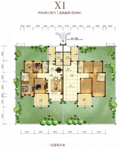 情景洋房 X1户型 4房2厅2卫 建筑面积190平米 一层