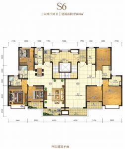 情景洋房 S6户型 3房2厅2卫 建筑面积131平米 四层