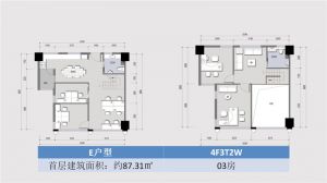 03号房  E户型 首层建筑面积约87.31平米