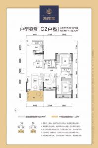 C2户型 3房2厅2卫 建筑面积106.42平米