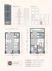 B09户型 建筑面积约：61m²