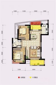 2室1厅2卫1厨 建筑面积约：87.00㎡