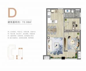 D户型 建筑面积72.98平米