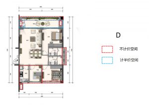 D户型 建面约93-96㎡ 3房2厅2卫1厨