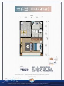 C2户型 一房一厅一卫 建面47.41㎡