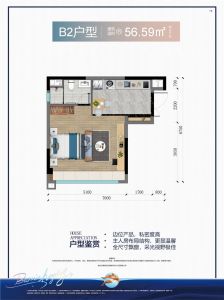 B2户型 一房两厅一卫 建面56.59㎡