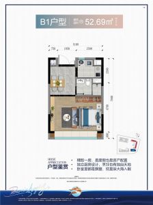 B1户型 一房两厅一卫 建面52.69㎡